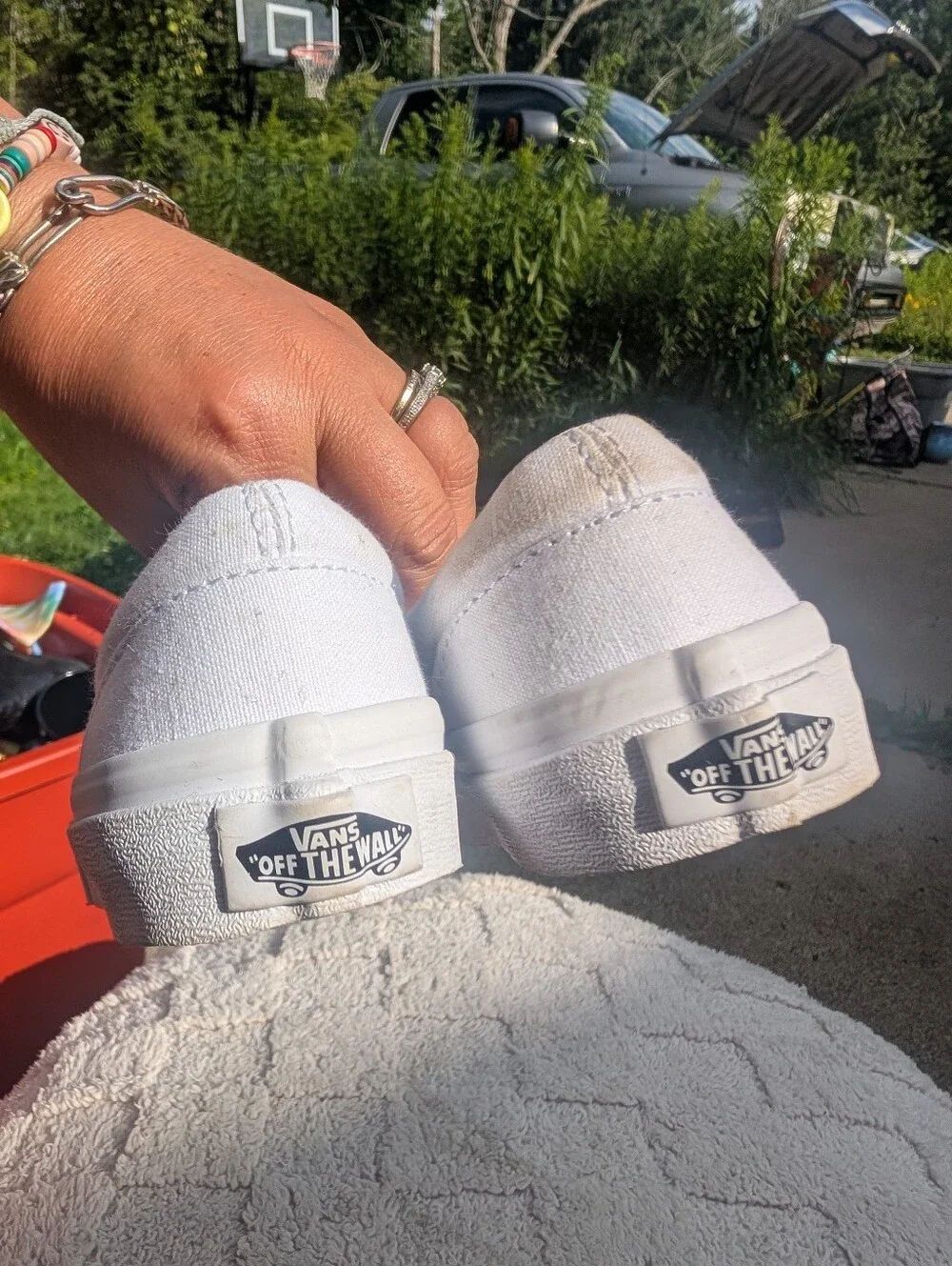 Vans Kids White Slip-On Canvas Sneakers Size 1
